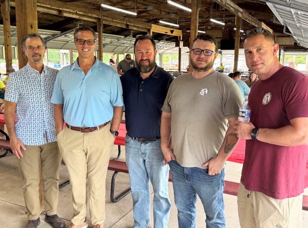 Bud Santon (Santon Electric), Chris Sammarone (NECA Mahoning Valley Executive Director), Eric Carlson (owner, Dickey Electric), Ahren Peplow (Youngstown JATC training director), and Kenny Lucas (IBEW Local 64 president/organizer).