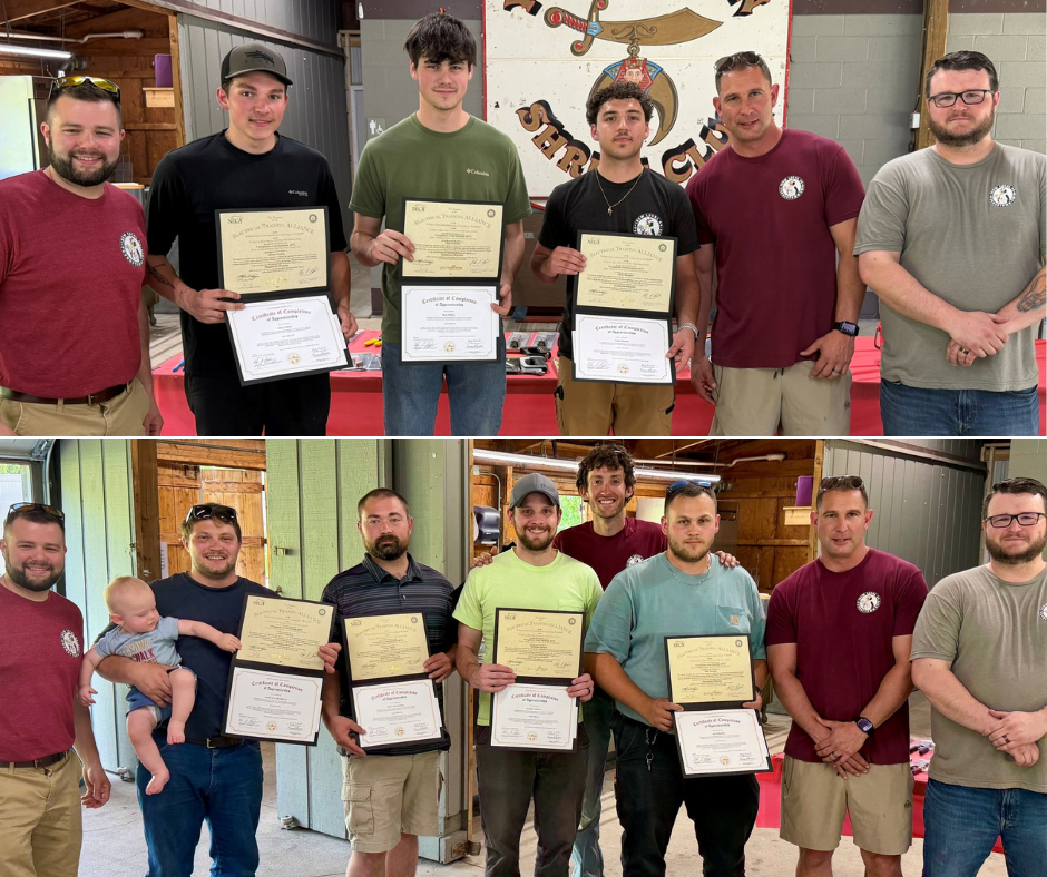 Top image: residential apprenticeship completers in IBEW Local 64. Bottom image: inside (commercial/industrial) apprenticeship completers in IBEW Local 64.