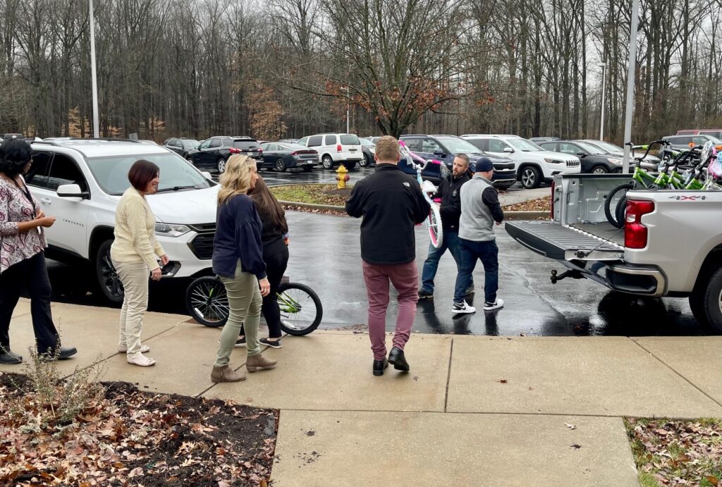 IBEW Local 573 leadership delivering bikes to Trumbull County Children Services.