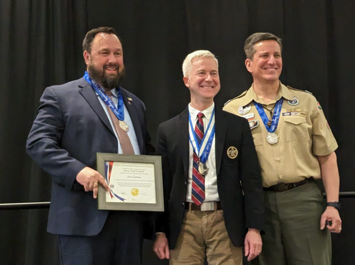 Eric Carlson receiving the Outstanding Eagle Scout Award in 2023 from the National Eagle Scout Association.