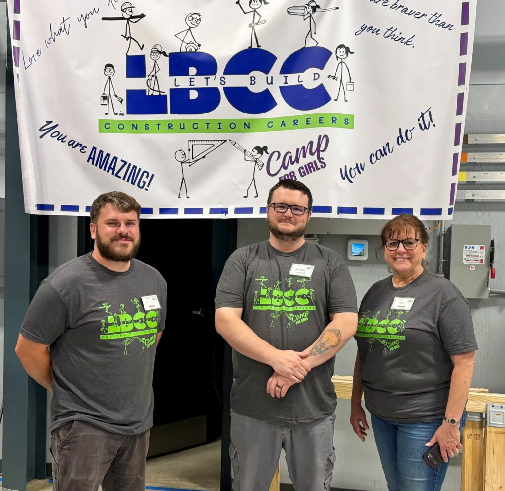 Chris Platton, from Gulu Electric, Ahren Peplow, training director at Youngstown Area Electrical JATC, and Shelly Higgins, founder/director of LBCC Camp.