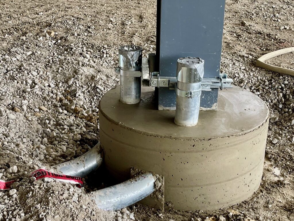 Conduit lines to columns at Cleveland Steel Container. These feeds will distribute power to the rest of the building.