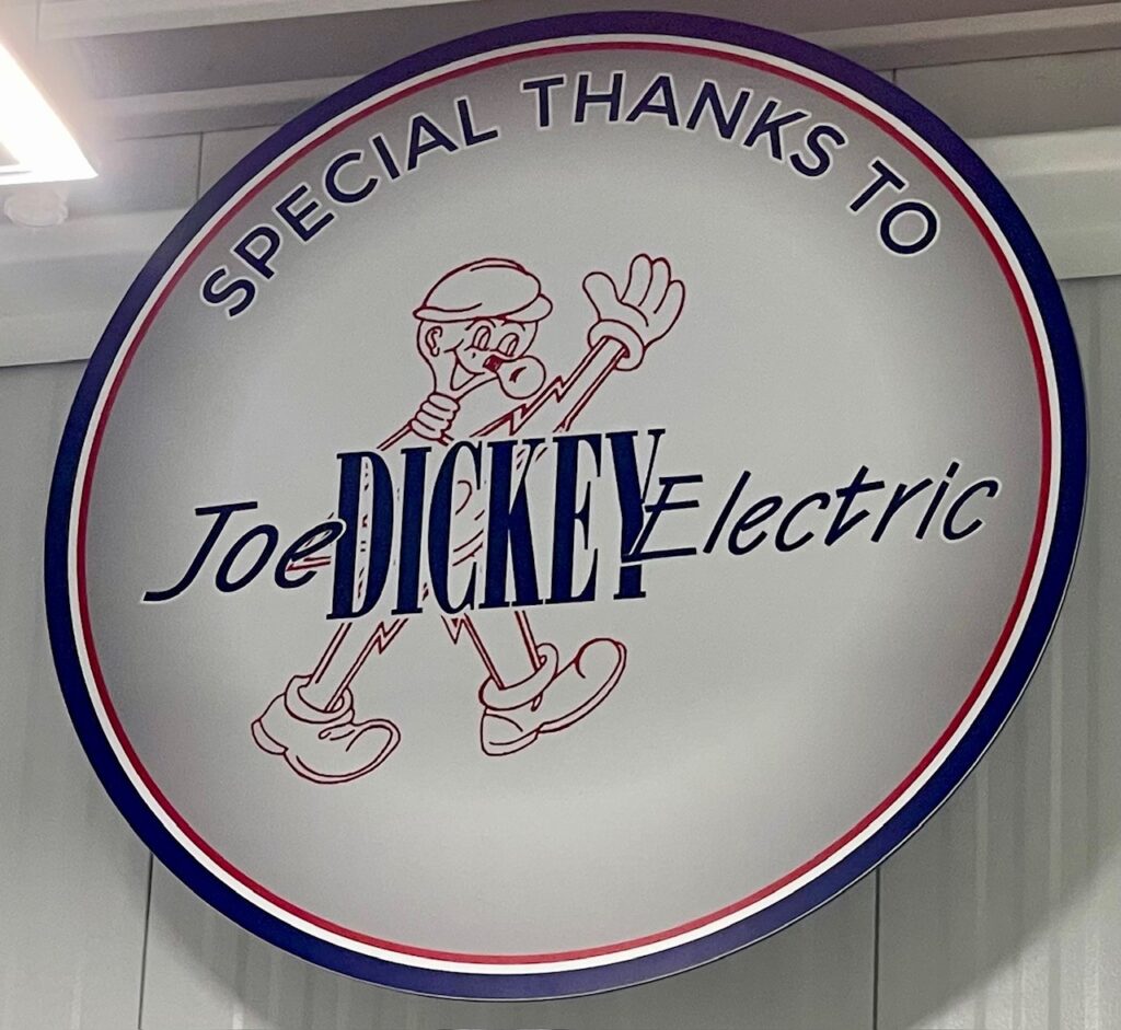 Dickey Electric is the warehouse sponsor. A 'thank you' sign was installed above the entrance to the warehouse.