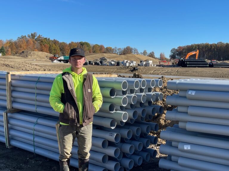 Joey Hawkins, third-year IBEW Local 64 apprentice, outside the Shepherd of the Valley site in Salem.