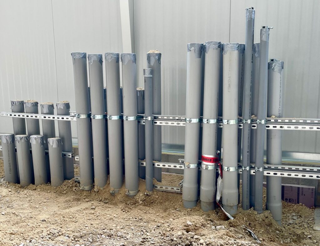 Main conduit lines that will distribute power at Cleveland Steel Container.