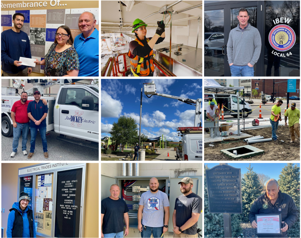 Collage of NECA-IBEW Electricians at various projects throughout 2024 as the top 10 stories.