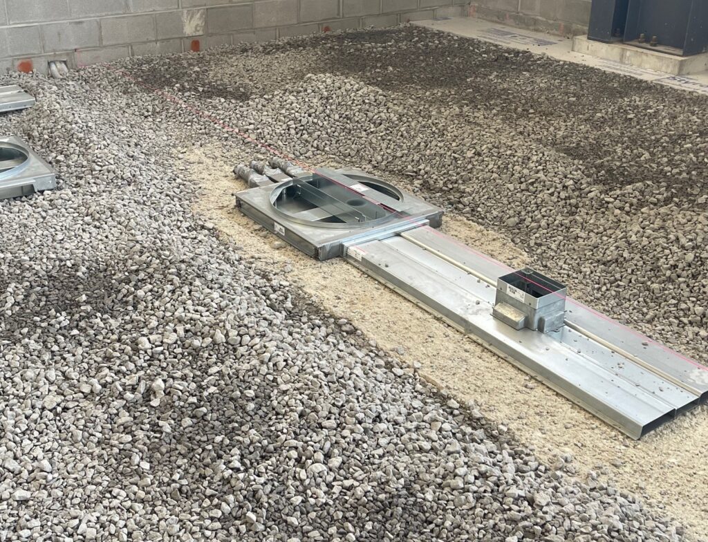 Raceway track that Tri-Area Electric is assembling on site that will house electrical, data and communication wires. It allows for flexibility as MCCTC evolves programs.