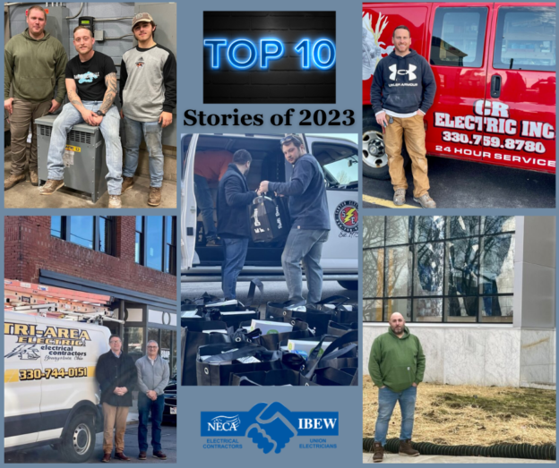 Top 10 stories of 2023. Collage featuring Dahler Electric, CR Electric, Dickey Electric, Tri-Area Electric