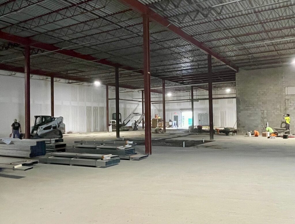 Early-stage work inside the new Grocery Outlet location in Austintown, where CR Electric is rewiring for the project.